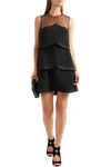 STELLA MCCARTNEY STELLA MCCARTNEY WOMAN TIERED TULLE-PANELED PLEATED CADY MINI DRESS BLACK,3074457345620741295