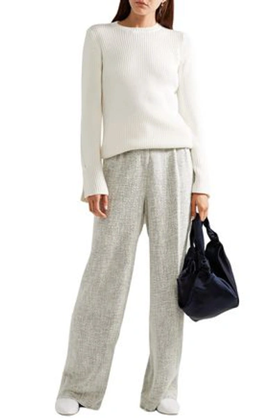 The Row Hester Tweed Wide-leg Pants In Light Gray