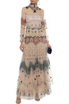 VALENTINO VALENTINO WOMAN WRAP-EFFECT CRYSTAL-EMBELLISHED TULLE GOWN BROWN,3074457345620344310