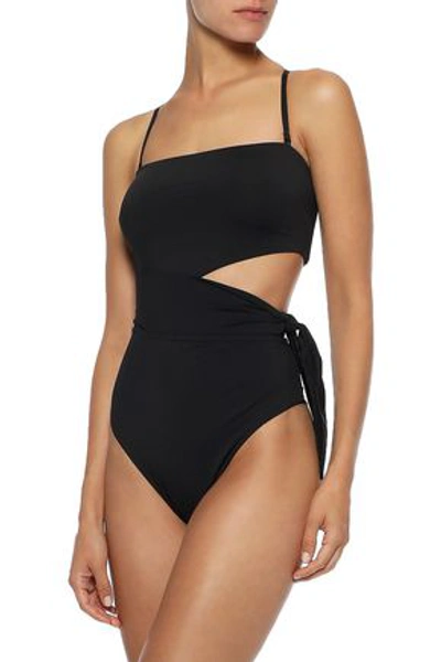 Zimmermann Juniper Scarf Knotted Cutout Bandeau Swimsuit In Black