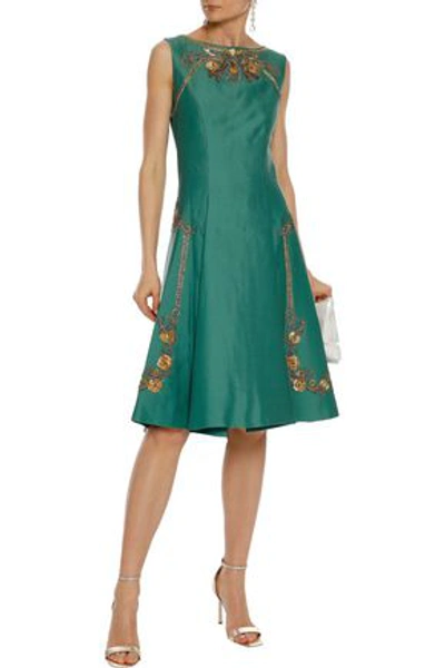 Alberta Ferretti Woman Flared Embellished Ponte Dress Green