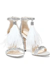 JIMMY CHOO JIMMY CHOO WOMAN FEATHER AND CRYSTAL-EMBELLISHED LEATHER SANDALS WHITE,3074457345620736703