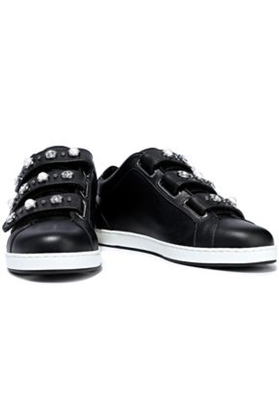 Jimmy Choo Ny Embellished Leather Sneakers In Black