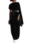 A.W.A.K.E. A.W.A.K.E. WOMAN DRAPED ASYMMETRIC VELVET MAXI DRESS BLACK,3074457345620845607