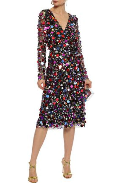 Carolina Herrera Sequin-embellished Tulle Wrap Dress In Black