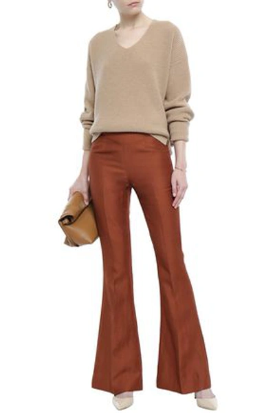 Mansur Gavriel Shantung Flared Pants In Brown