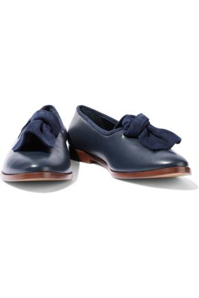Mansur Gavriel Woman Knotted Suede-trimmed Leather Loafers Storm Blue