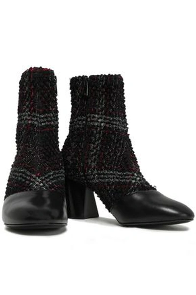 3.1 Phillip Lim / フィリップ リム Drum Checked Bouclé-tweed And Leather Ankle Boots In Black