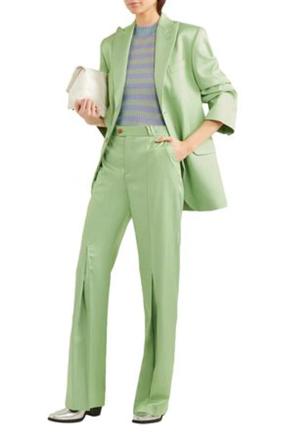 Acne Studios Woman Tohny Pleated Satin-twill Flared Pants Light Green