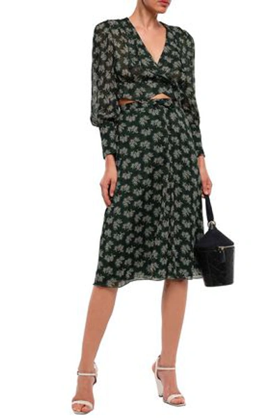 Anna Sui Cropped Printed Georgette Wrap Top In Forest Green