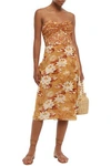 ANNA SUI ANNA SUI WOMAN STRAPLESS DRAPED PRINTED SILK-GEORGETTE DRESS MUSTARD,3074457345620910651