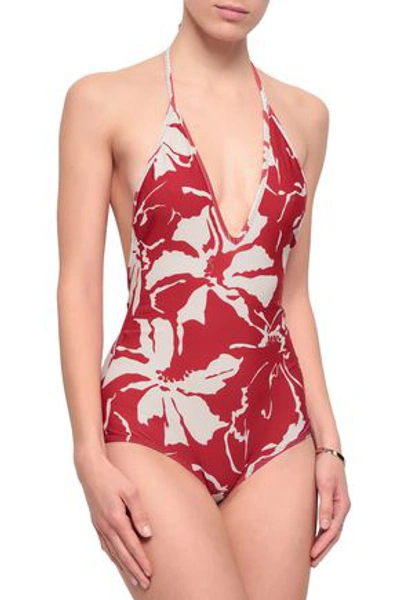 Adriana Degreas Open-back Floral-print Halterneck Swimsuit In Red