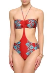 ADRIANA DEGREAS ADRIANA DEGREAS WOMAN CUTOUT RUCHED PRINTED SWIMSUIT RED,3074457345620513220