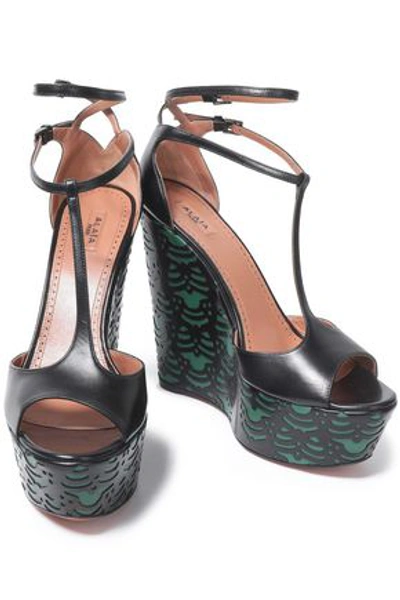 Alaïa Laser-cut Leather Wedge Sandals In Black