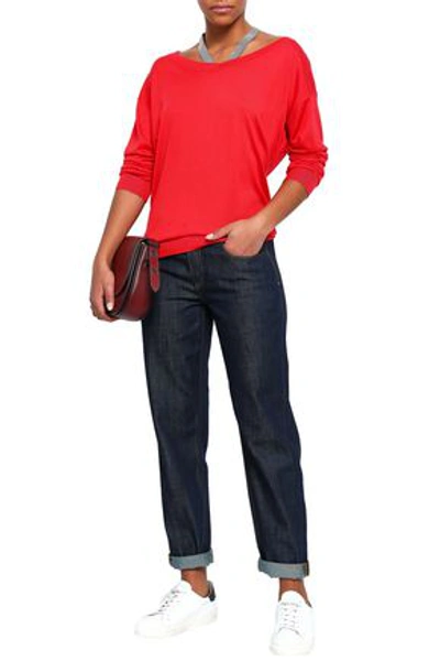 Brunello Cucinelli Woman Cutout Cashmere And Silk-blend Sweater Red