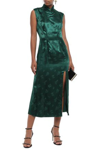 Anna Sui Woman Silk-satin Jacquard Midi Dress Emerald