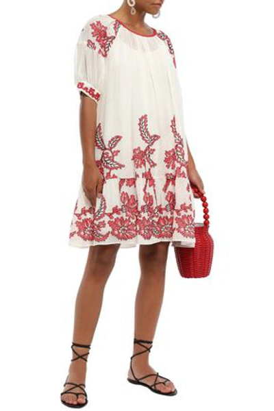 Anna Sui Woman Embroidered Cotton-gauze Mini Dress Ivory