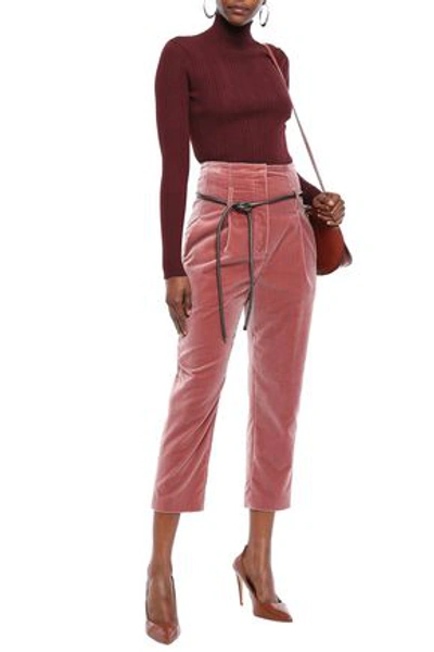Brunello Cucinelli Woman Cropped Velvet Tapered Pants Antique Rose