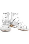 CASADEI EMBELLISHED METALLIC AND MIRRORED-LEATHER SANDALS,3074457345620666905