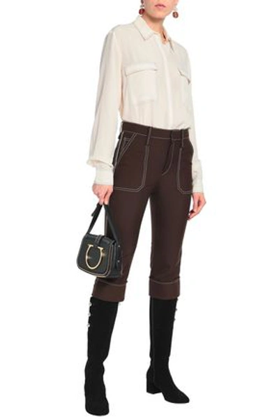 Chloé Cropped Woven Tapered Trousers In Dark Brown