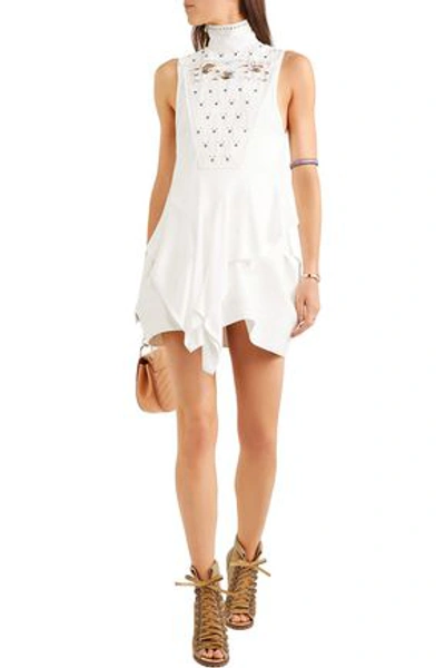 Chloé Embellished Broderie Anglaise And Satin-jersey Turtleneck Top In White