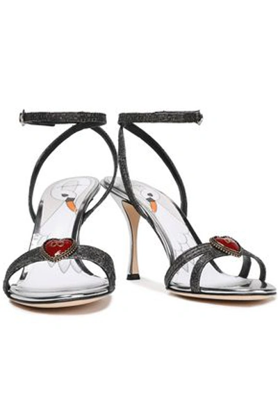 Dolce & Gabbana Woman Appliquéd Woven Sandals Anthracite In White