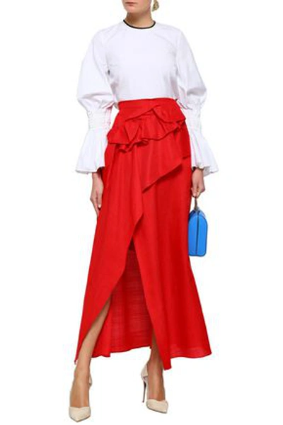 Delpozo Ruffled Woven Maxi Skirt In Red