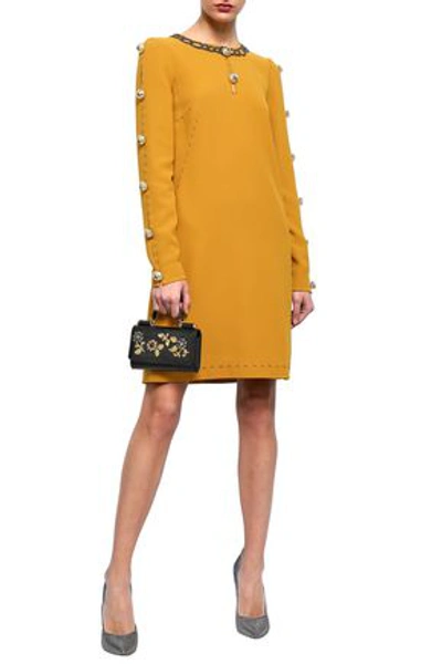 Dolce & Gabbana Embellished Cutout Crepe Dress In Yellow