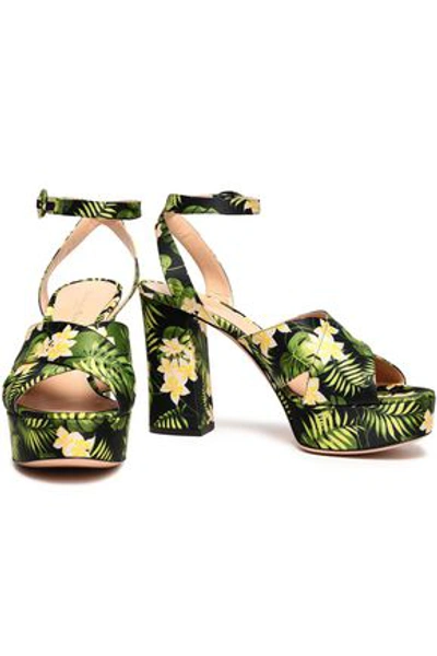 Gianvito Rossi Roxy Floral-print Satin Platform Sandals In Leaf Green