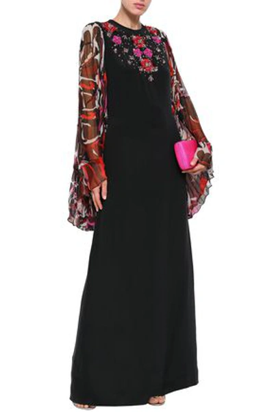 Emilio Pucci Woman Embellished Printed Silk-georgette Maxi Dress Black