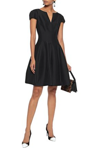 Halston Heritage Flared Cotton And Silk-blend Dress In Black