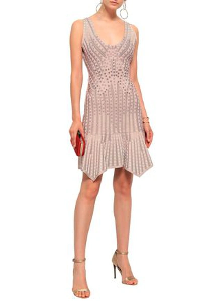 Herve Leger Embellished Jacquard-knit Bandage Dress In Blush