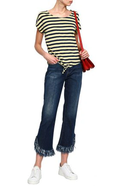 Frame Le Crop Cropped Fringe-trimmed High-rise Bootcut Jeans In Blue