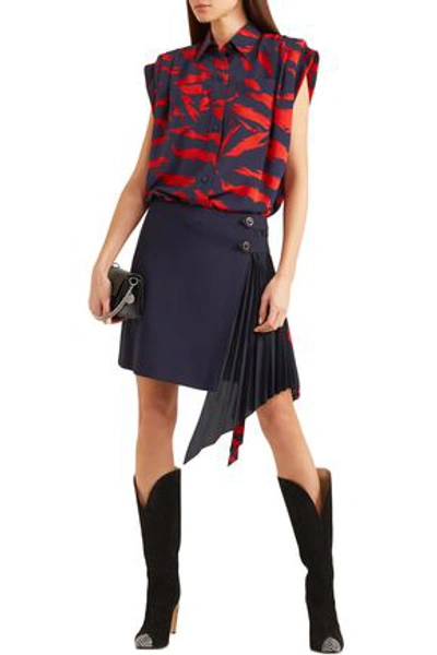 Givenchy Paneled Wool And Silk Crepe De Chine Mini Skirt In Navy