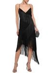 Givenchy Asymmetric Fringed Wool-crepe Wrap-effect Midi Dress In Black