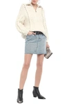 Iro Shearling-trimmed Belted Denim Mini Skirt In Light Denim