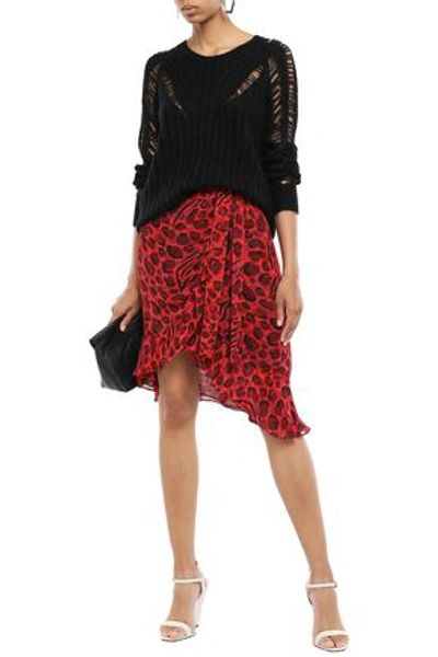 Iro Lingo Ruffle-trimmed Leopard-print Chiffon Wrap Skirt In Crimson