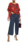 Iro Yellow Asymmetric Ruffled Floral-print Silk-georgette Blouse In Red