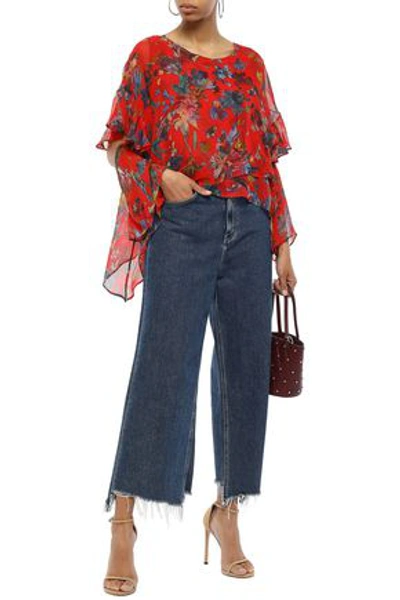 Iro Yellow Asymmetric Ruffled Floral-print Silk-georgette Blouse In Red