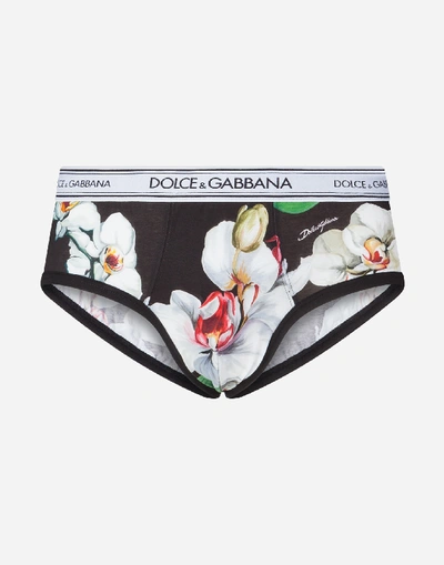 Dolce & Gabbana Cotton Jersey Brando Briefs With Orchid Print In Floral Print