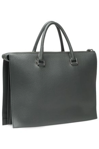 Jil Sander Woman Textured-leather Tote Grey Green In Gray