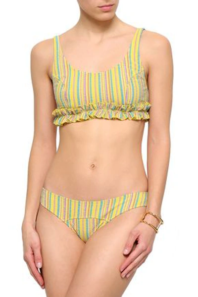 Lisa Marie Fernandez Woman Ruffle-trimmed Striped Seersucker Bikini Yellow