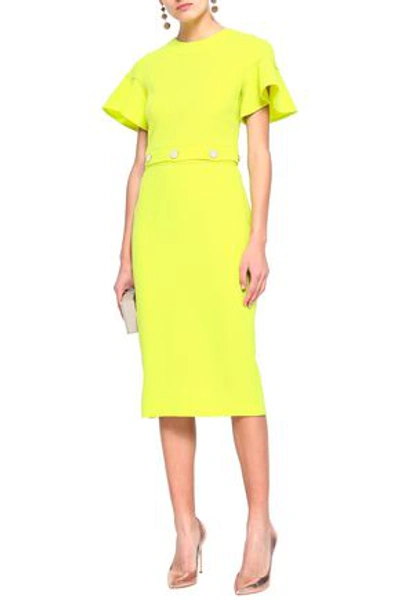 Lela Rose Button-detailed Neon Wool-blend Crepe Midi Dress In Bright Yellow