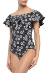 LISA MARIE FERNANDEZ MIRA OFF-THE-SHOULDER RUFFLED FLORAL-PRINT SWIMSUIT,3074457345620813253