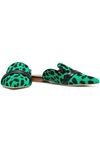 MALONE SOULIERS LEATHER-TRIMMED PRINTED CALF HAIR SLIPPERS,3074457345620812277