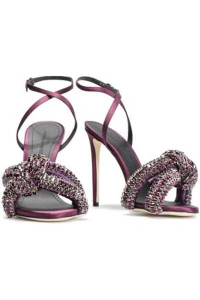 Marco De Vincenzo Woman Knotted Crystal-embellished Satin Sandals Purple