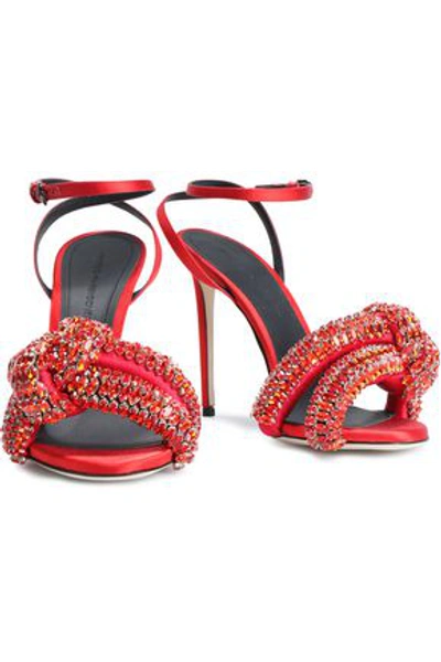 Marco De Vincenzo Woman Knotted Crystal-embellished Satin Sandals Red