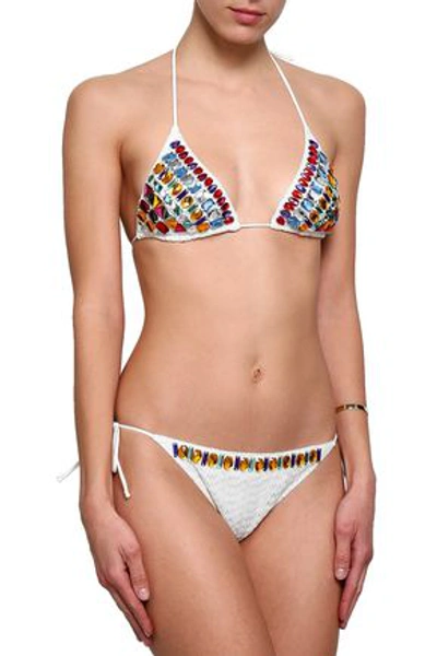 Missoni Mare Woman Crystal-embellished Crochet-knit Triangle Bikini White