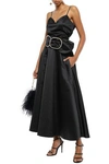 NINA RICCI NINA RICCI WOMAN BELTED DUCHESSE-SATIN MAXI SKIRT BLACK,3074457345620901673