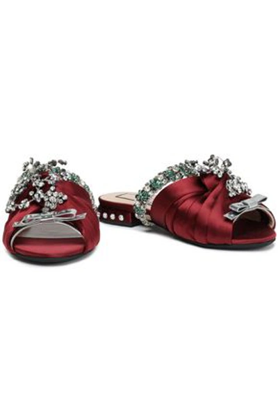 N°21 Woman Knotted Embellished Satin Slides Merlot In White